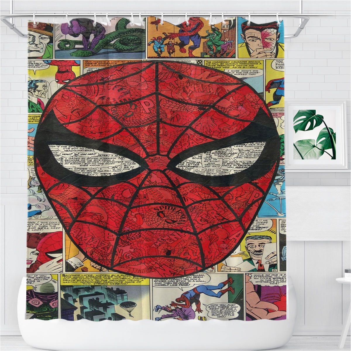 Spiderman Collage Bathroom Shower Curtain Fabric Waterproof | 66 X 72 Inch