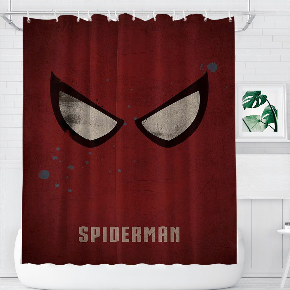Spiderman Face Bathroom Shower Curtain Fabric Waterproof | 66 X 72 Inch