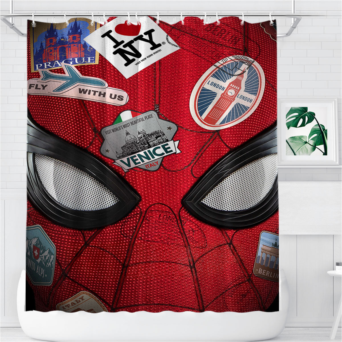 Spiderman Far From Bathroom Shower Curtain Fabric Waterproof | 66 X 72 Inch
