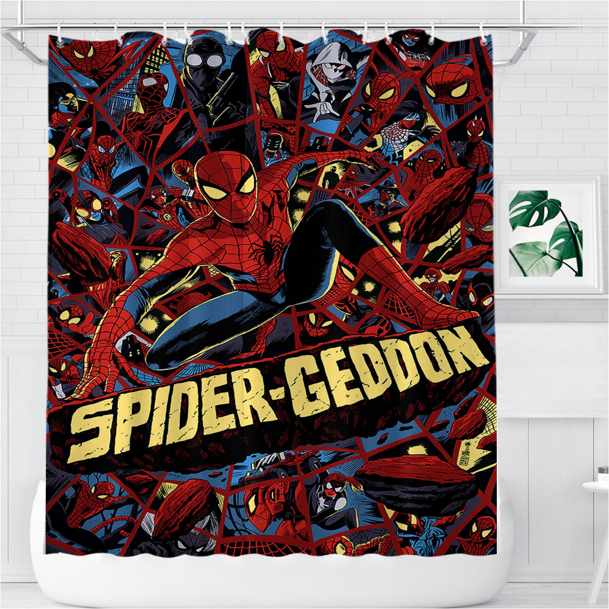 Spiderman Geddon Poster Doodle Bathroom Shower Curtain Fabric Waterproof | 66 X 72 Inch