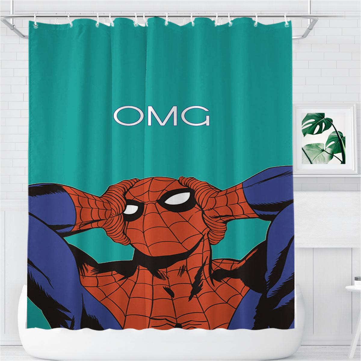 Spiderman Illustrations Bathroom Shower Curtain Fabric Waterproof | 66 X 72 Inch