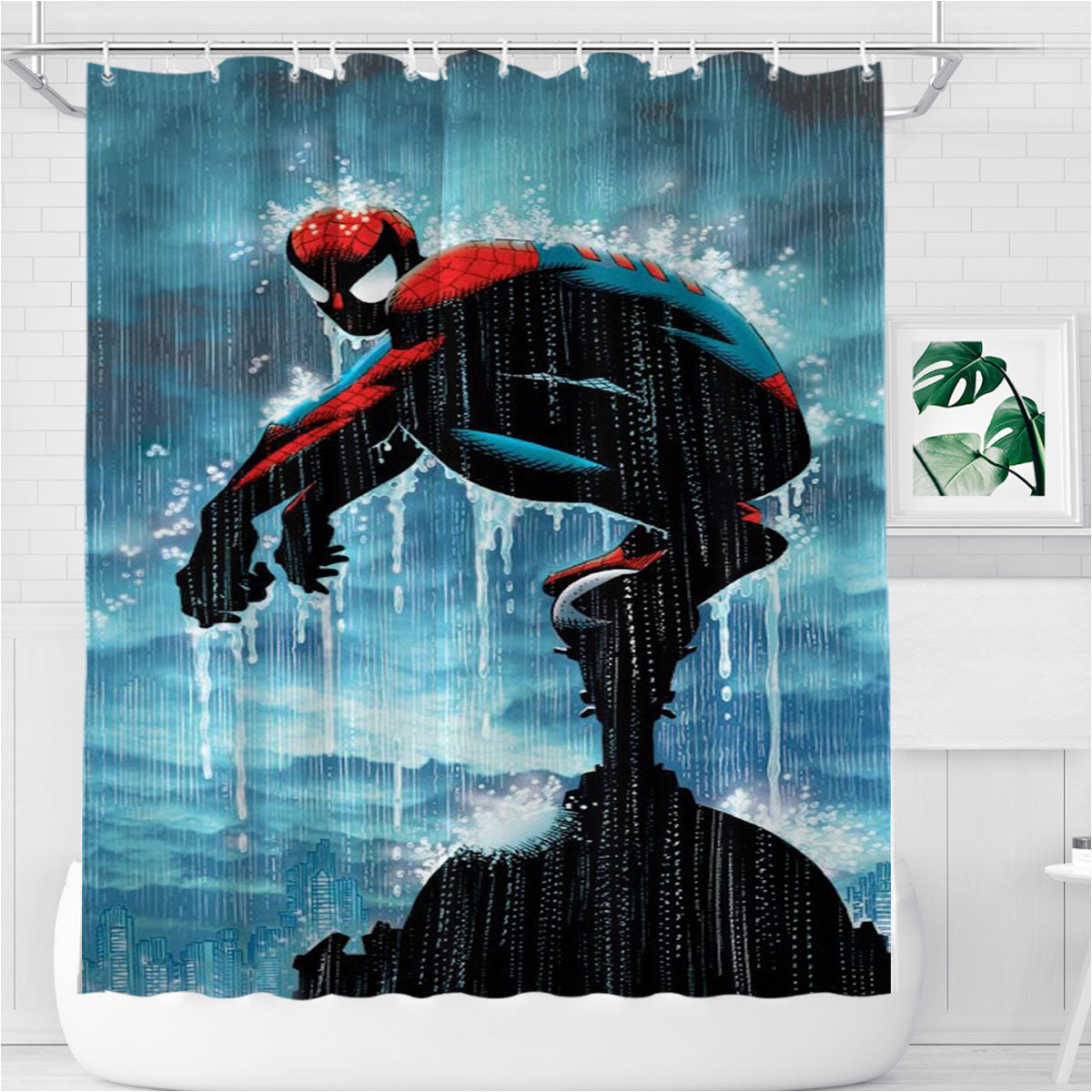 Spiderman In The Middle Of The Rain Bathroom Shower Curtain Fabric Waterproof | 66 X 72 Inch