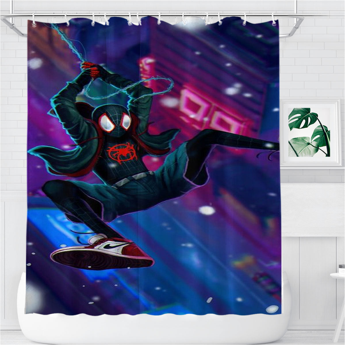 Spiderman Into The Spider-Verse 2 Bathroom Shower Curtain Fabric Waterproof | 66 X 72 Inch