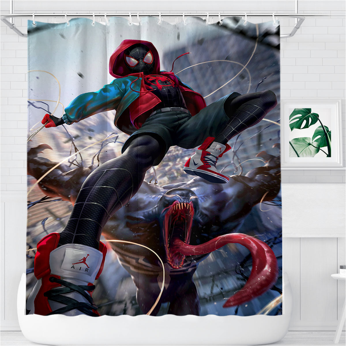 Spiderman Into The Spider Verse X Venom Bathroom Shower Curtain Fabric Waterproof | 66 X 72 Inch
