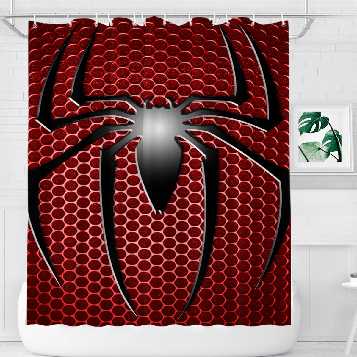 Spiderman Logo Bathroom Shower Curtain Fabric Waterproof | 66 X 72 Inch