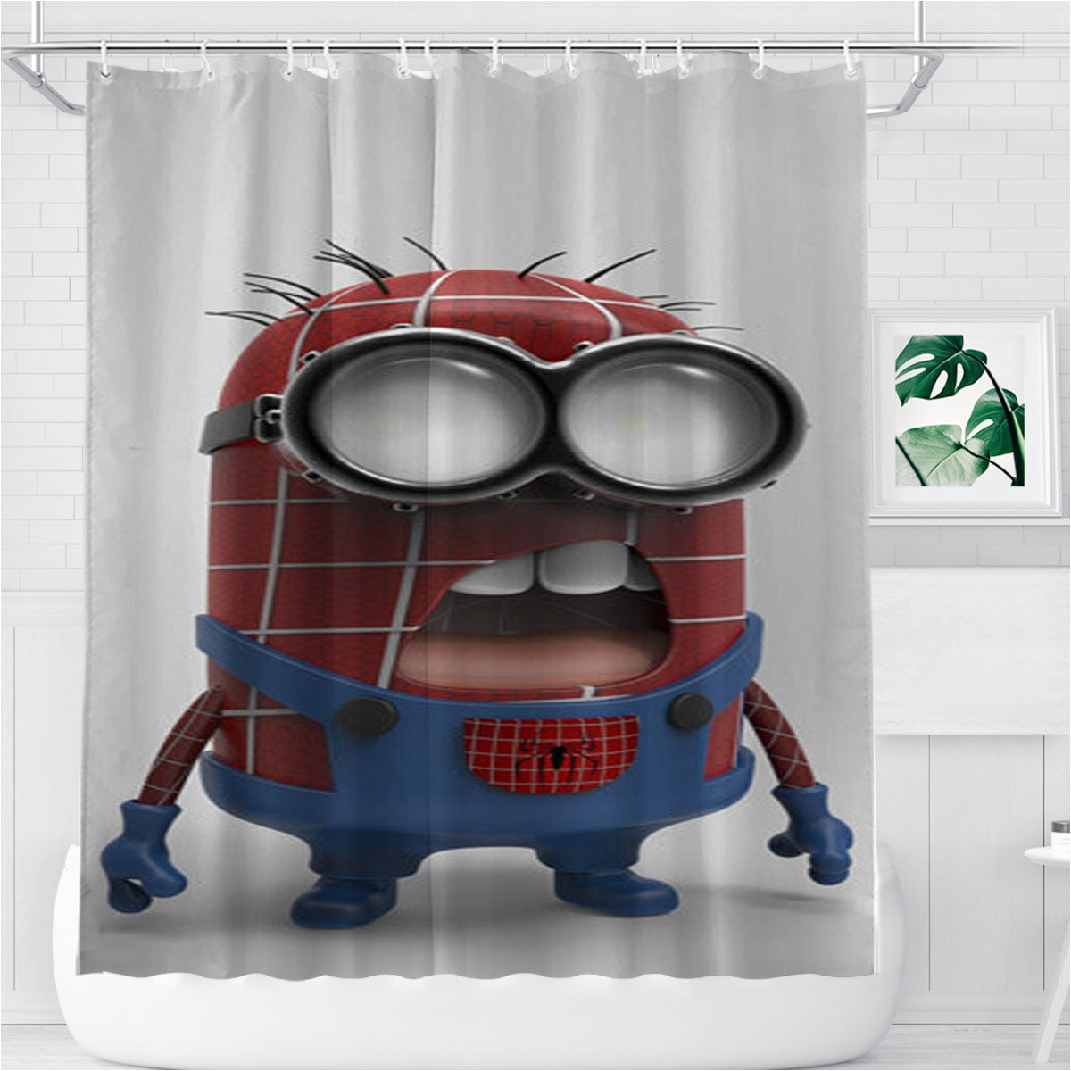 Spiderman Minion Bathroom Shower Curtain Fabric Waterproof | 66 X 72 Inch
