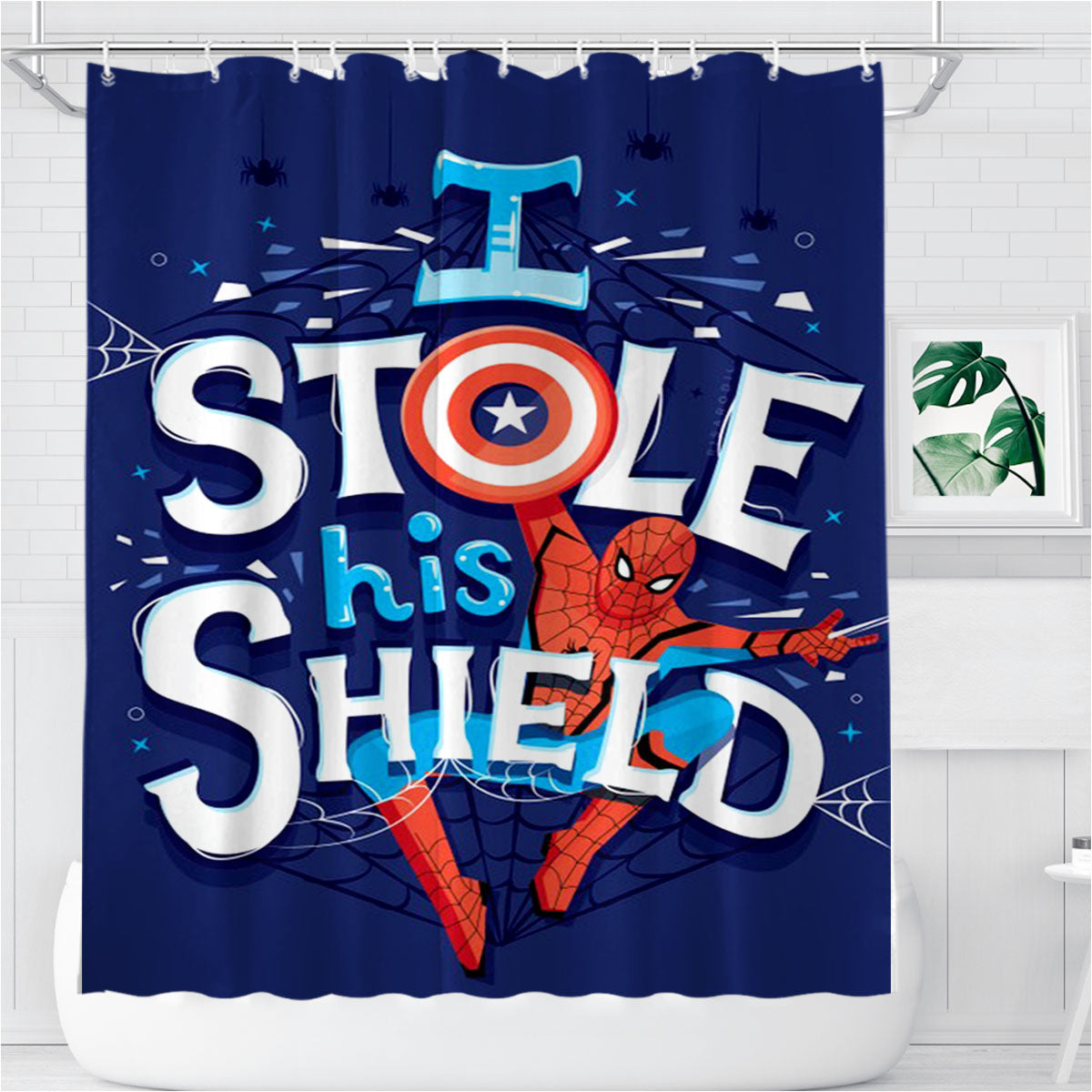 Spiderman Shield Bathroom Shower Curtain Fabric Waterproof | 66 X 72 Inch