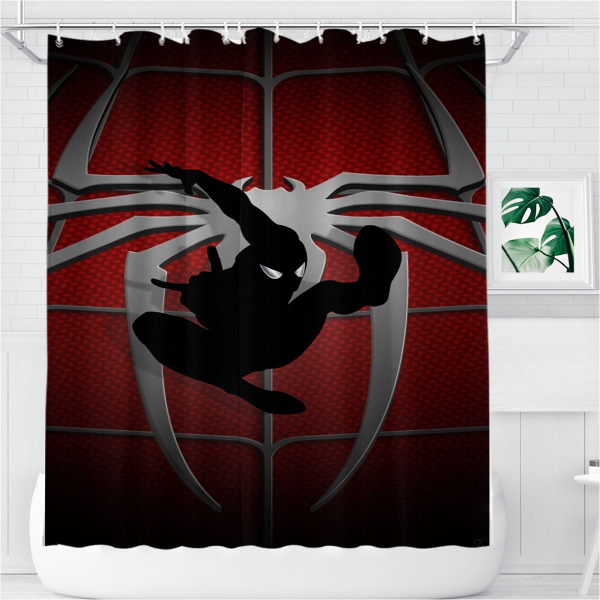 Spiderman Silhouette Chest Logo Bathroom Shower Curtain Fabric Waterproof | 66 X 72 Inch