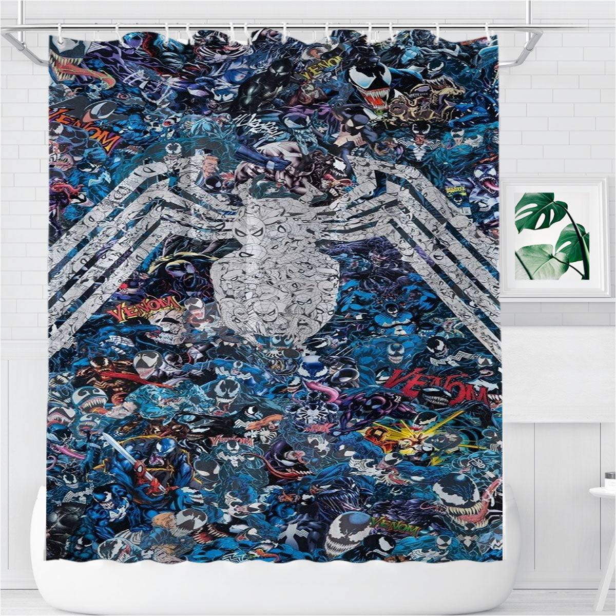 Spiderman Venom Photo Collage Bathroom Shower Curtain Fabric Waterproof | 66 X 72 Inch