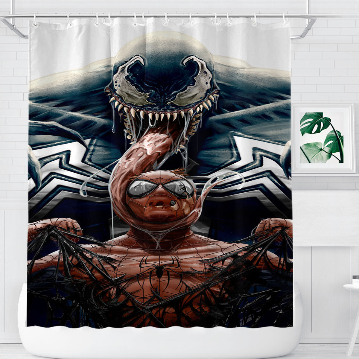 Spiderman Vs Big Venom Bathroom Shower Curtain Fabric Waterproof | 66 X 72 Inch