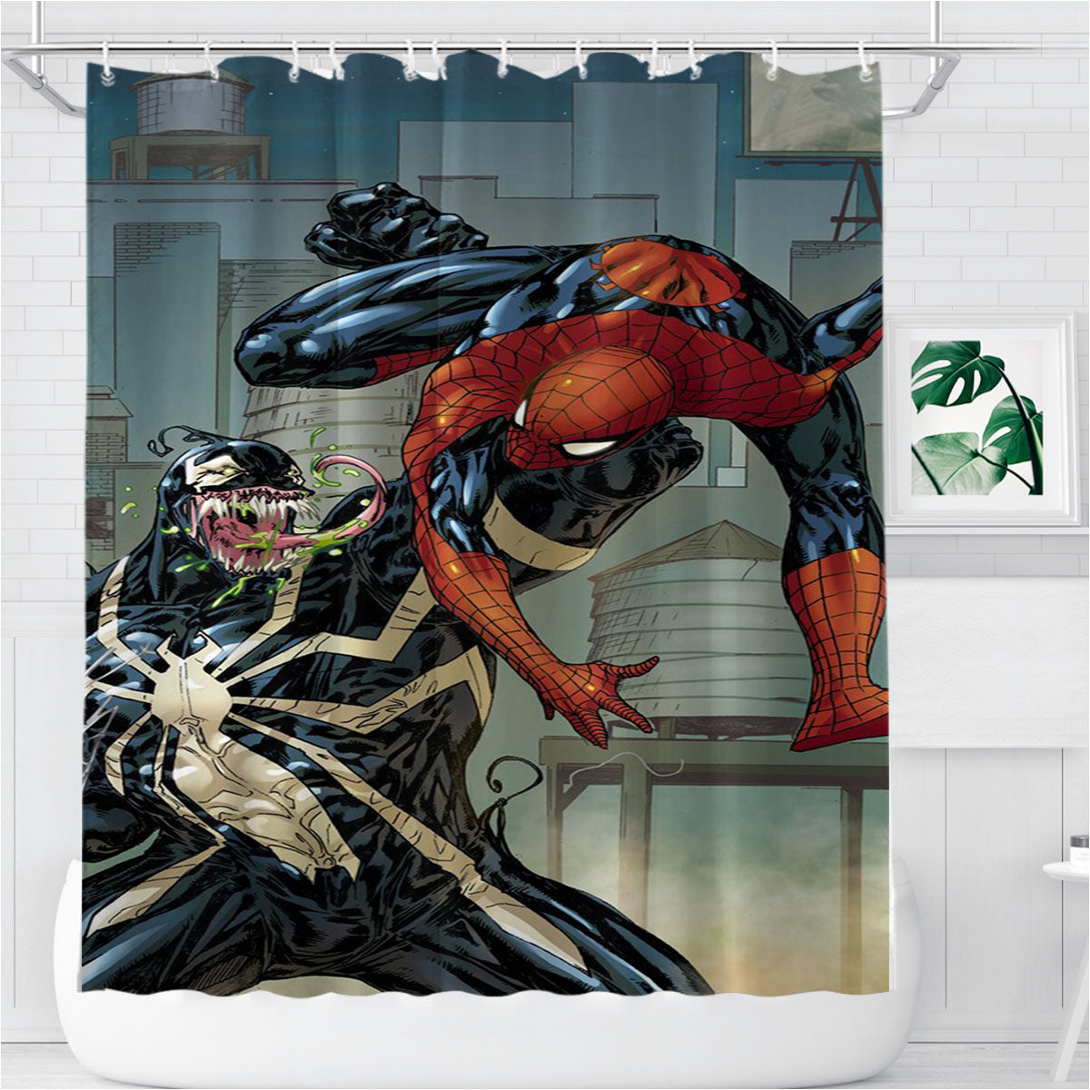 Spiderman Vs Venom Comic Bathroom Shower Curtain Fabric Waterproof | 66 X 72 Inch