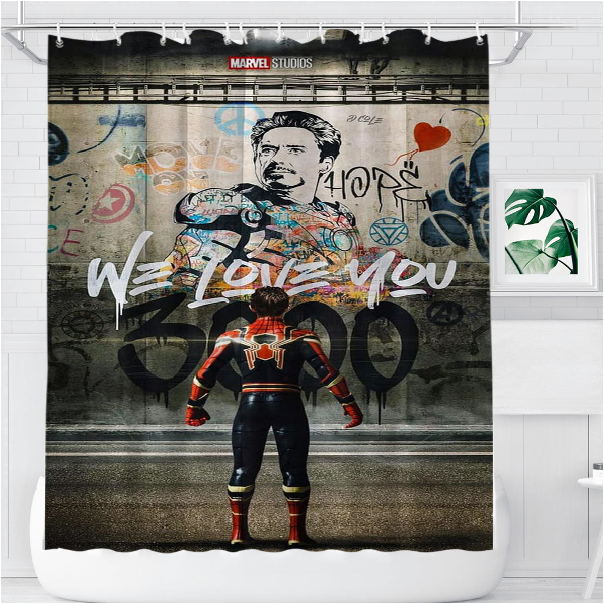 Spiderman We Love You 000 Iron Man Bathroom Shower Curtain Fabric Waterproof | 66 X 72 Inch