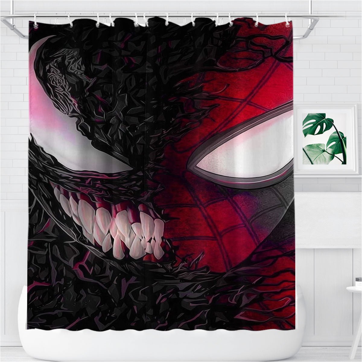 Spiderman X Venom Mask Face Wallpapers Bathroom Shower Curtain Fabric Waterproof | 66 X 72 Inch