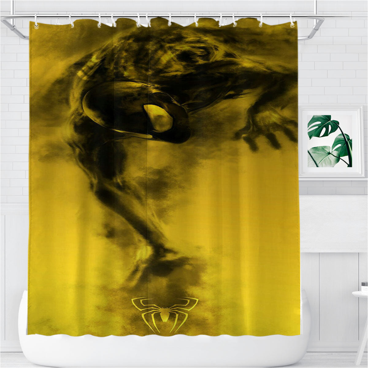 Spiderman Yellow Bathroom Shower Curtain Fabric Waterproof | 66 X 72 Inch