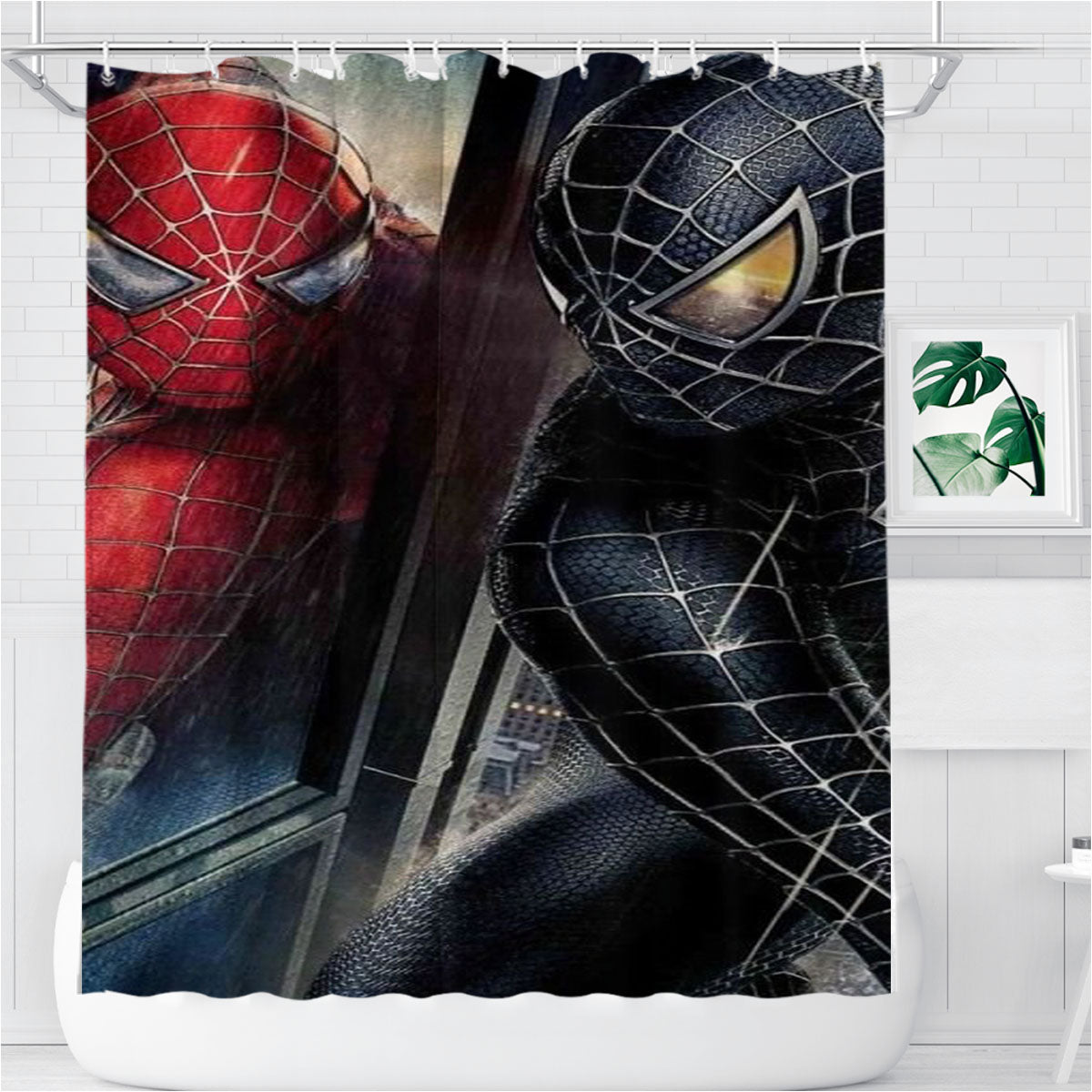 Spidey Red And Black Spiderman Bathroom Shower Curtain Fabric Waterproof | 66 X 72 Inch