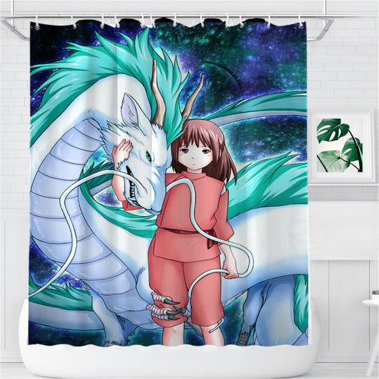 Personalized Spirited Away On Galaxy Nebula Shower Curtain Farmhouse Bathroom Decor