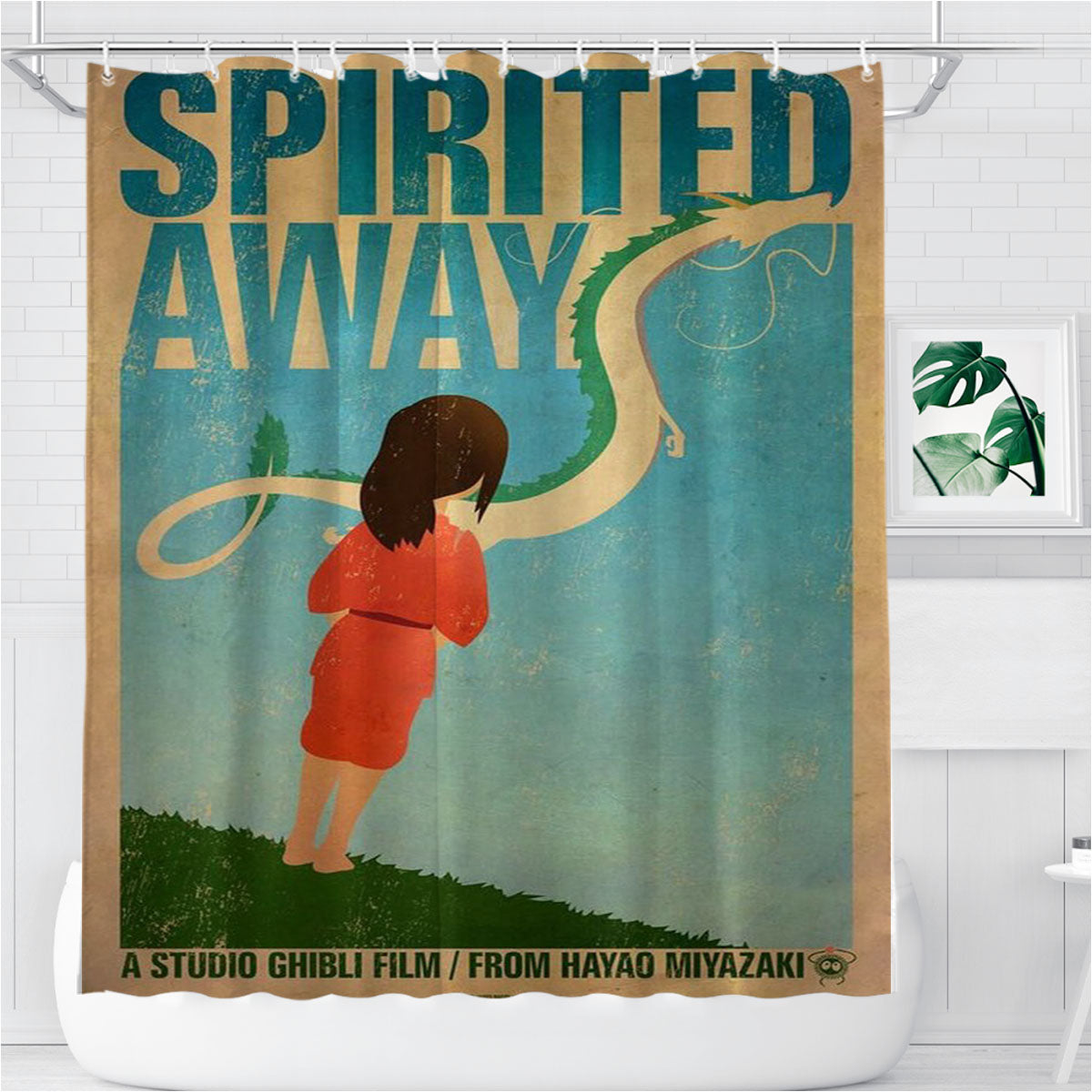 Spirited Away Retro Poster Bathroom Shower Curtain Fabric Waterproof | 66 X 72 Inch