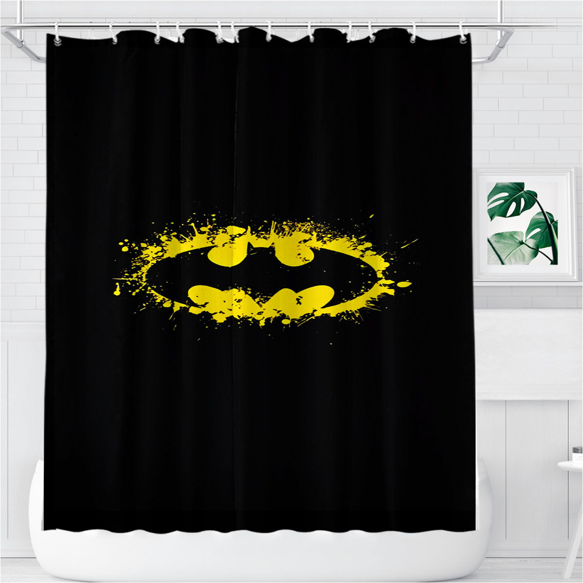 Splat Batman Logo Bathroom Shower Curtain Fabric Waterproof | 66 X 72 Inch