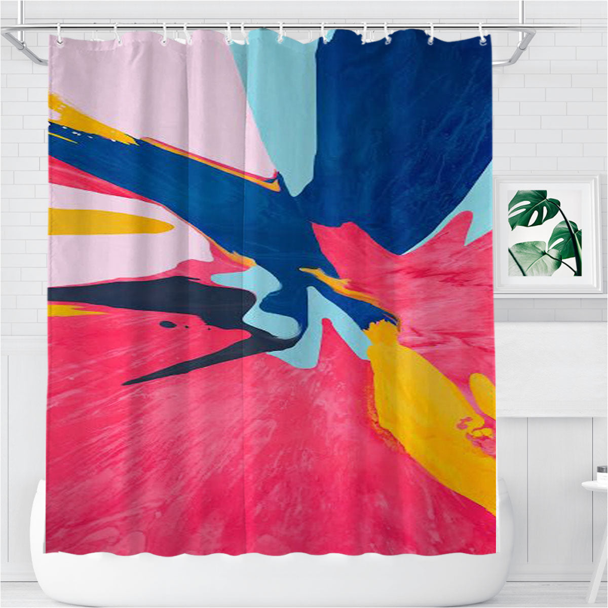 Splater Watercolor Abstract Pattern Bathroom Shower Curtain Fabric Waterproof | 66 X 72 Inch