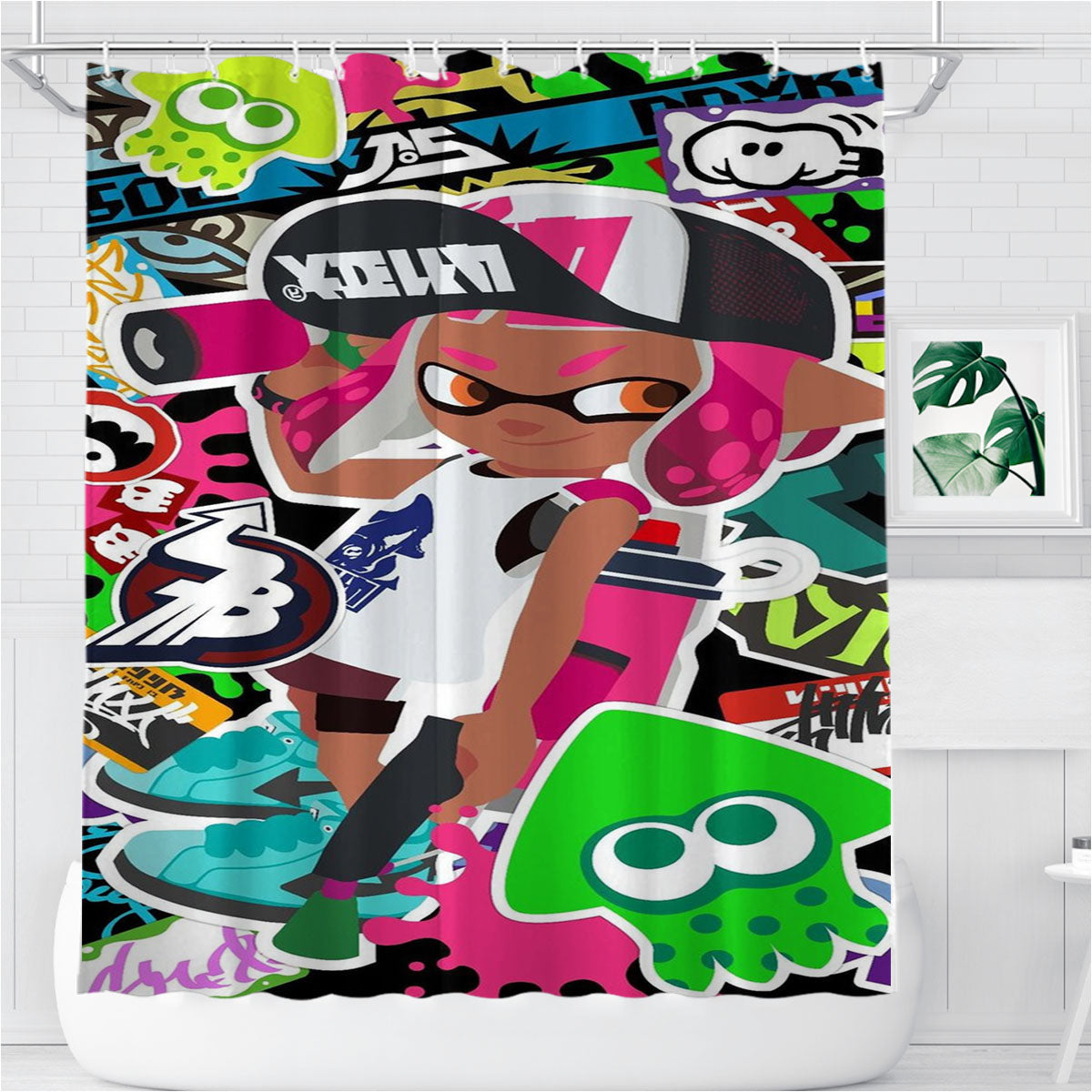 Splatoon Bathroom Shower Curtain Fabric Waterproof | 66 X 72 Inch