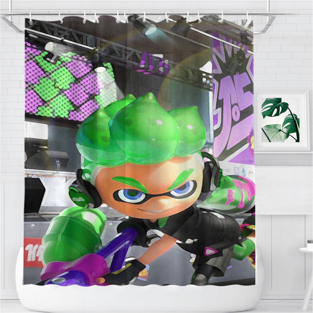 Splatoon Close Up Bathroom Shower Curtain Fabric Waterproof | 66 X 72 Inch