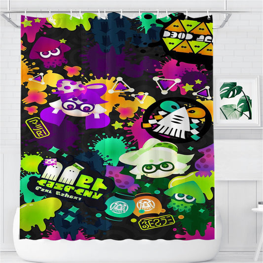 Personalized Splatoon Colorful Splat Shower Curtain Farmhouse Bathroom Decor