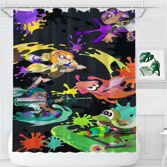 Personalized Splatoon Game Wallpaper Shower Curtain Farmhouse Bathroom Decor