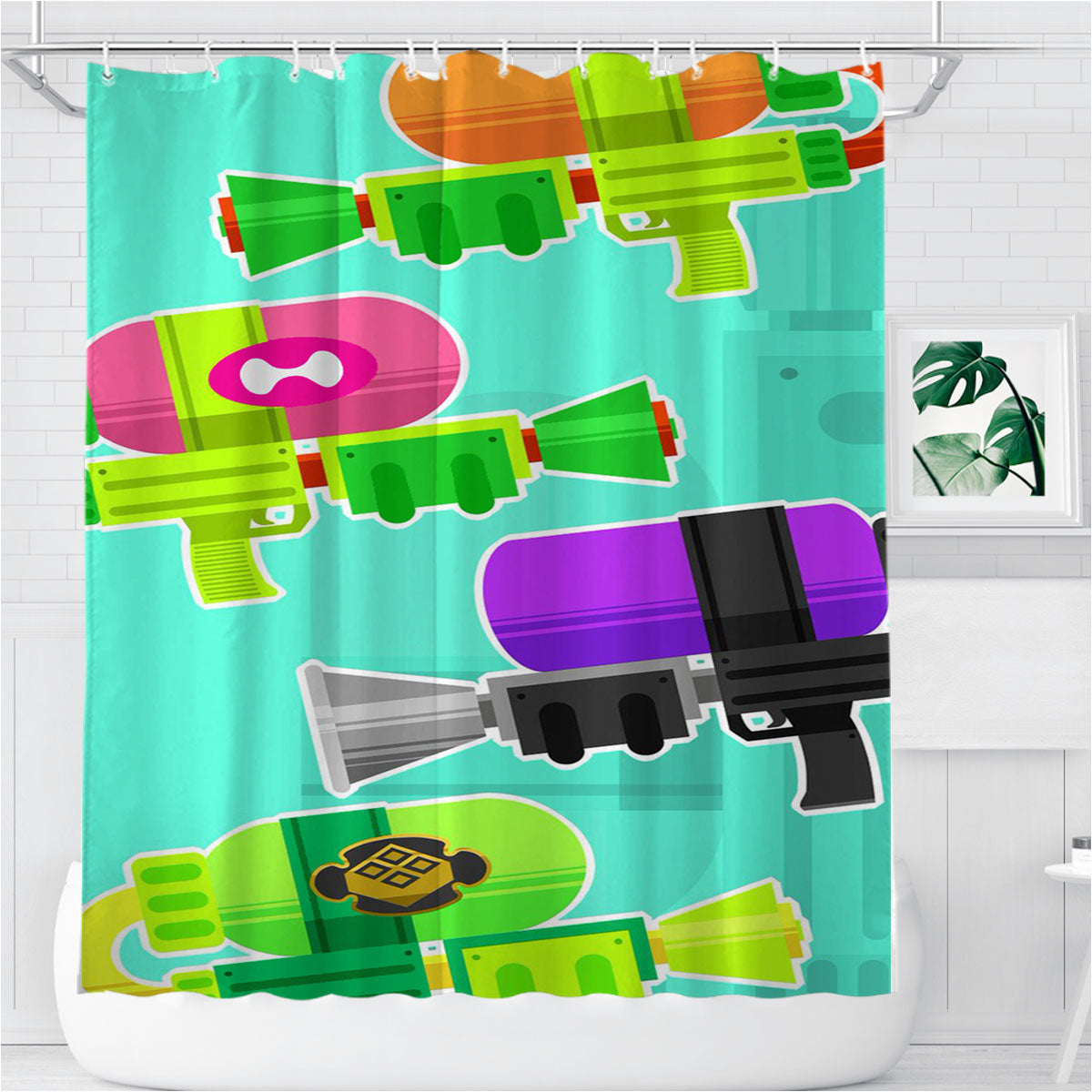 Splatoon Gun Wallpapers Bathroom Shower Curtain Fabric Waterproof | 66 X 72 Inch