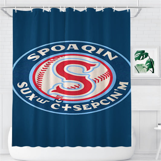 Spoaqin Indians Baseball Logo Blue Bathroom Shower Curtain Fabric Waterproof | 66 X 72 Inch
