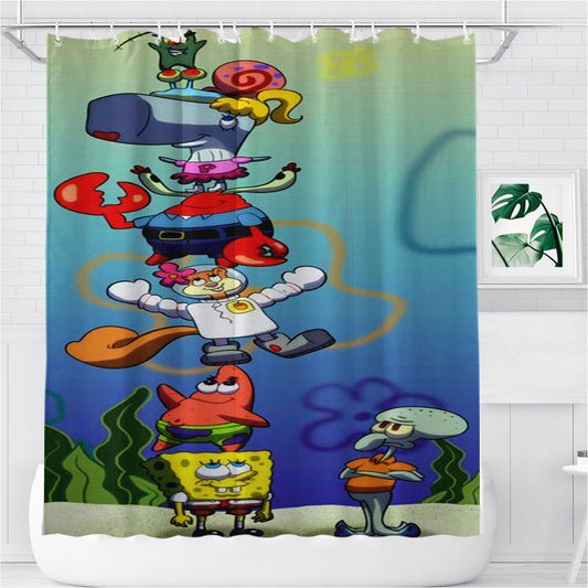 Spongbob Bathroom Shower Curtain Fabric Waterproof