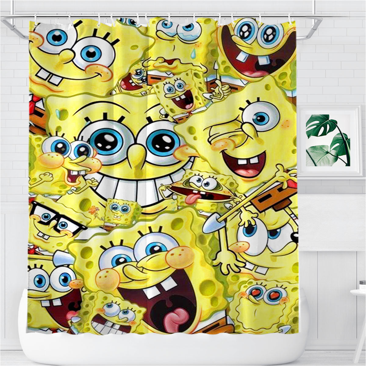 Spongebob Collage Bathroom Shower Curtain Fabric Waterproof | 66 X 72 Inch