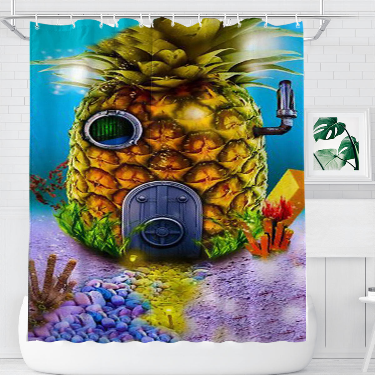 Spongebob'S House Bathroom Shower Curtain Fabric Waterproof | 66 X 72 Inch