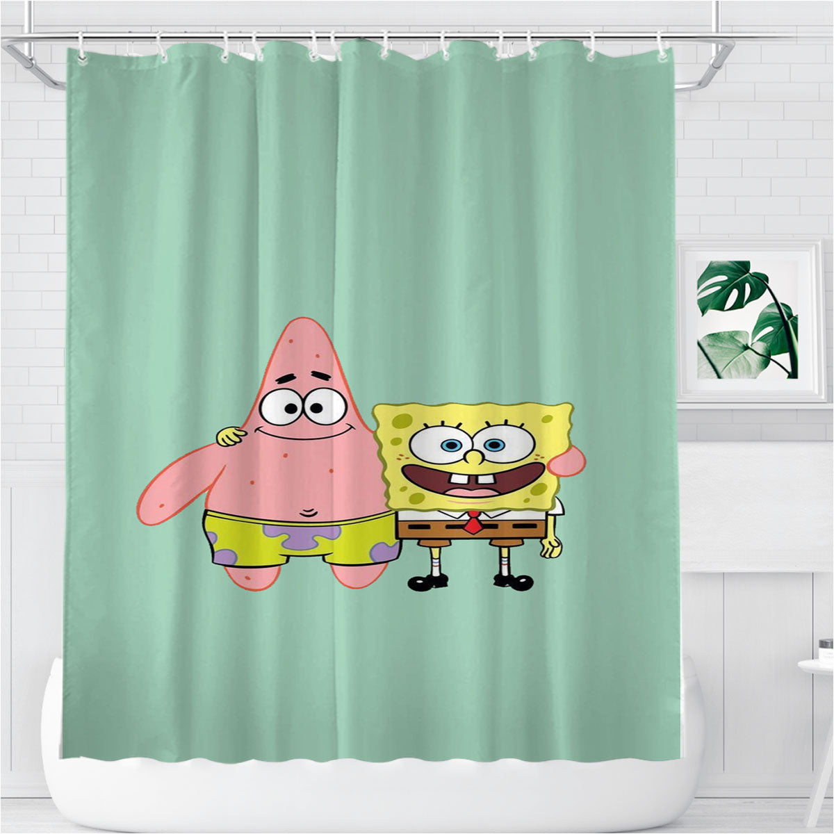 Spongebob Squarepants Best Friends Bathroom Shower Curtain Fabric Waterproof | 66 X 72 Inch