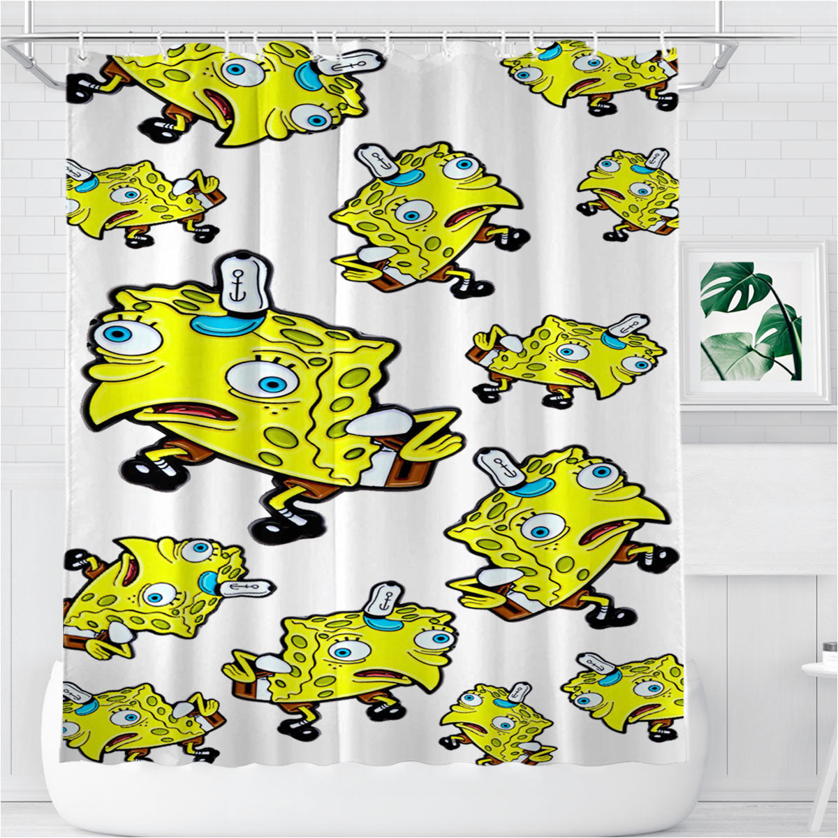 Spongebob Squarepants Chicken Meme Pattern Bathroom Shower Curtain Fabric Waterproof | 66 X 72 Inch