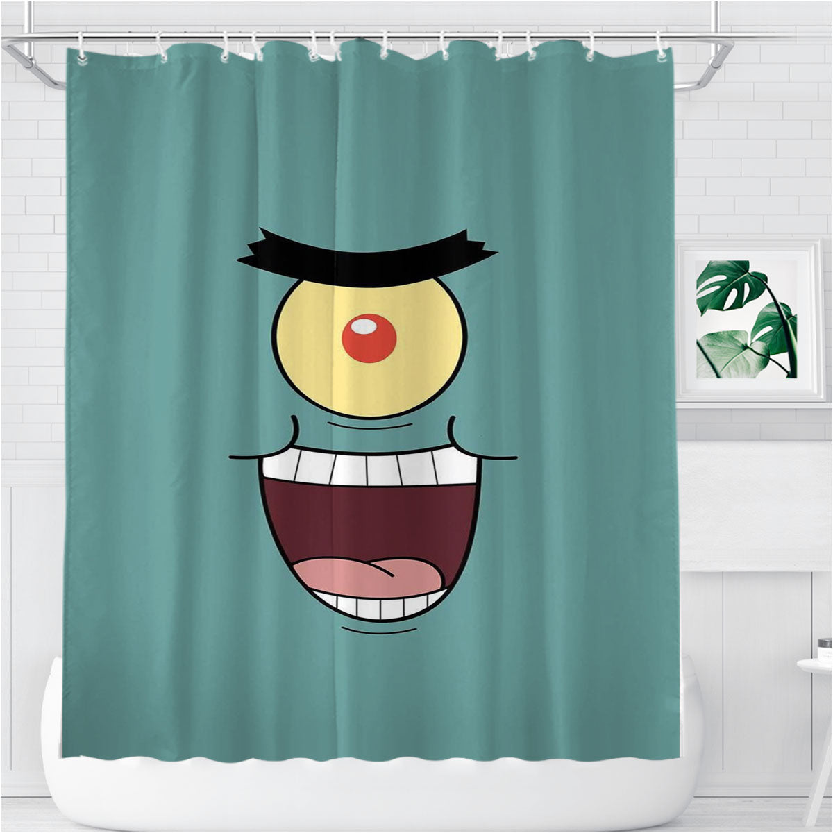 Spongebob Squarepants Plankton Face Bathroom Shower Curtain Fabric Waterproof | 66 X 72 Inch