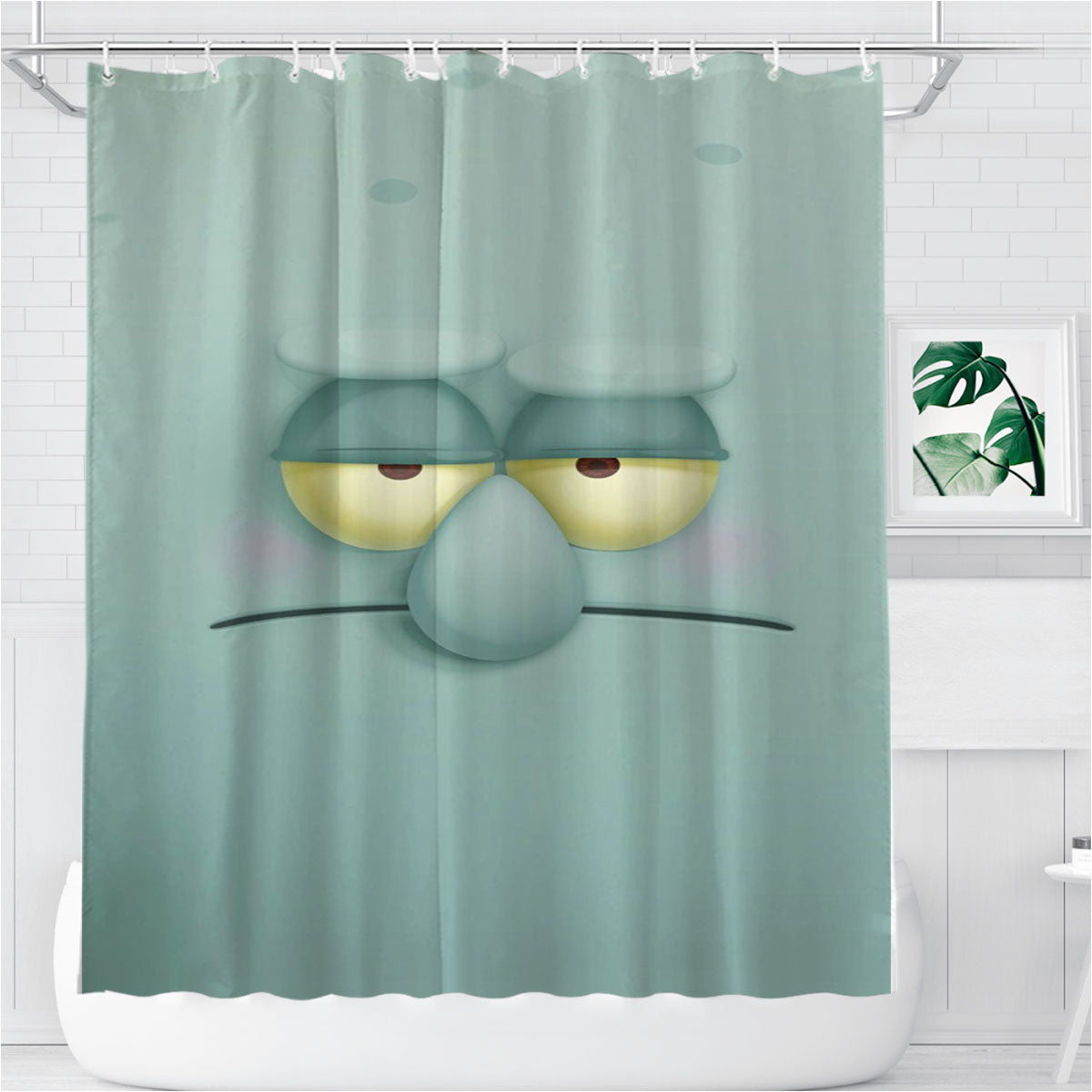 Spongebob Squarepants Squidward Face Bathroom Shower Curtain Fabric Waterproof | 66 X 72 Inch