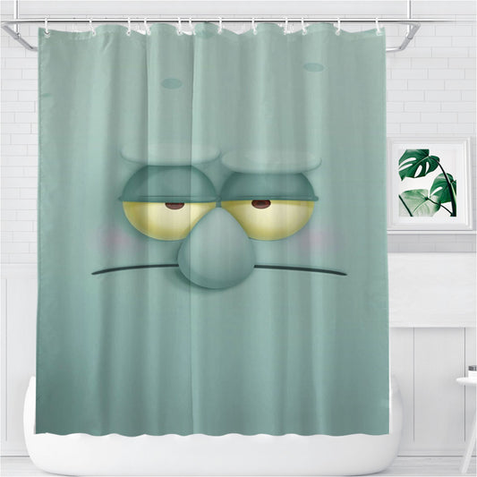 Personalized Spongebob Squarepants Squidward Face Shower Curtain Farmhouse Bathroom Decor