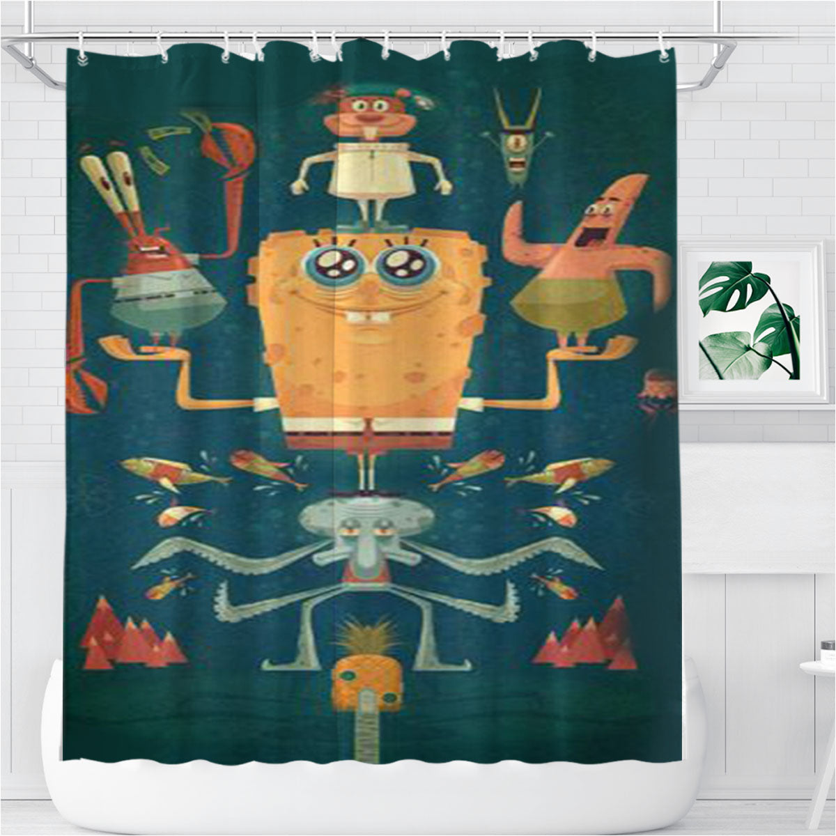 Spongebob Vintage Poster Bathroom Shower Curtain Fabric Waterproof | 66 X 72 Inch