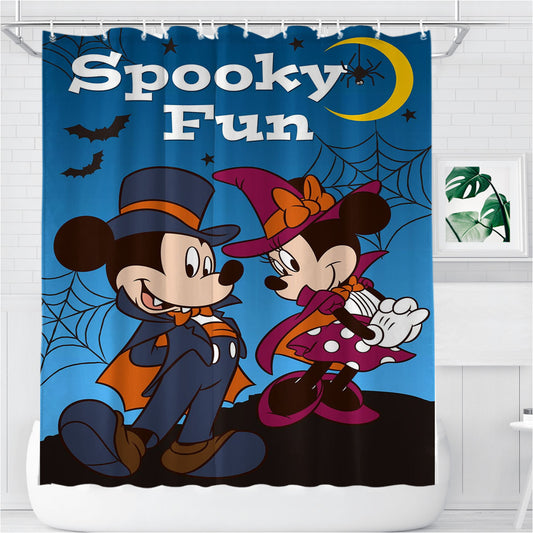 Personalized Spooky Fun Mickey & Minnie Shower Curtain Farmhouse Bathroom Decor
