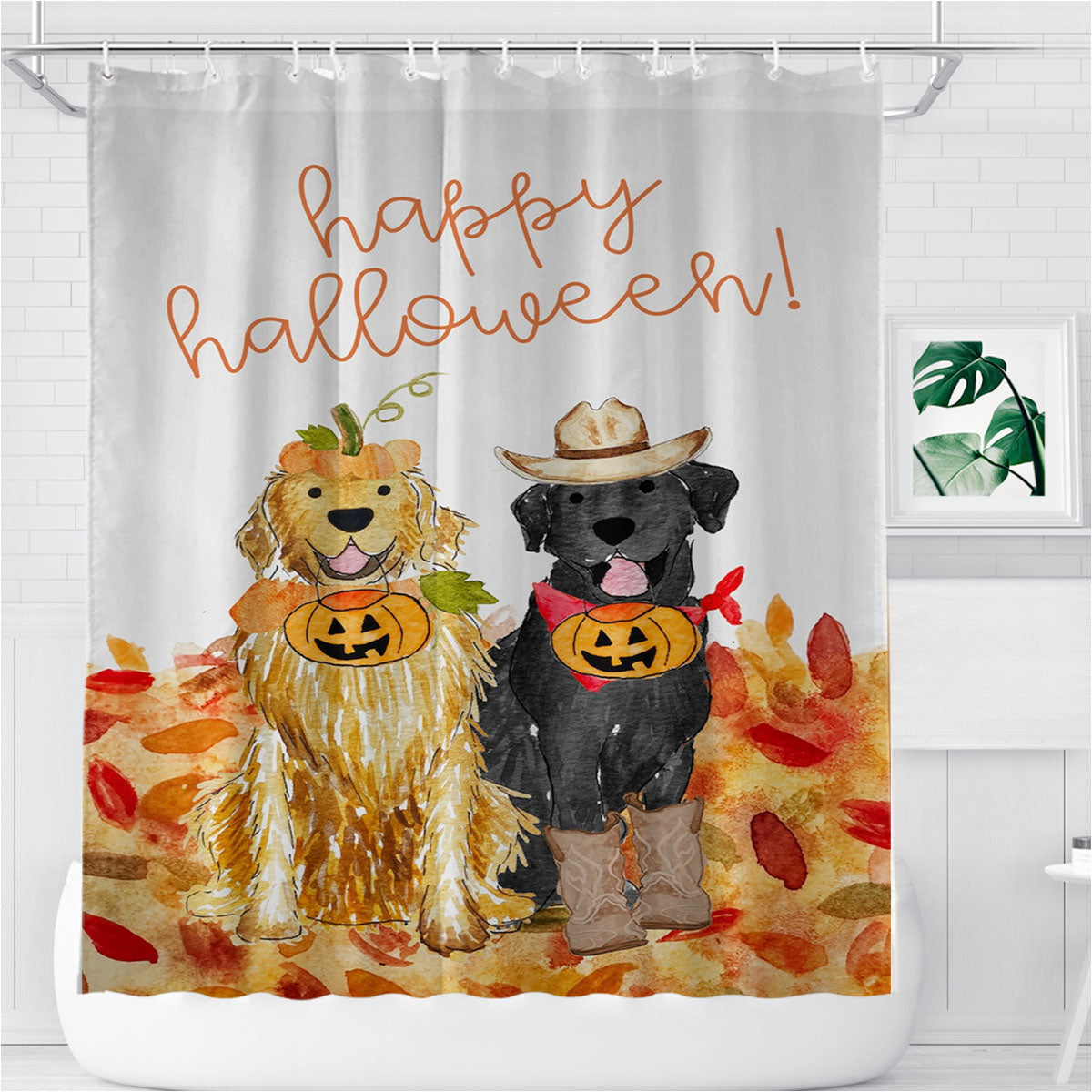 Spooky Halloween Mix And Match Pet Bathroom Shower Curtain Fabric Waterproof | 66 X 72 Inch