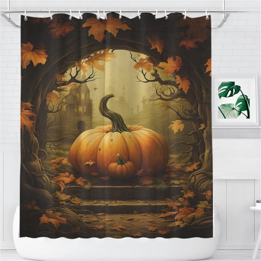 Spooky Whimsical Moody Pumpkin Bathroom Shower Curtain Fabric Waterproof