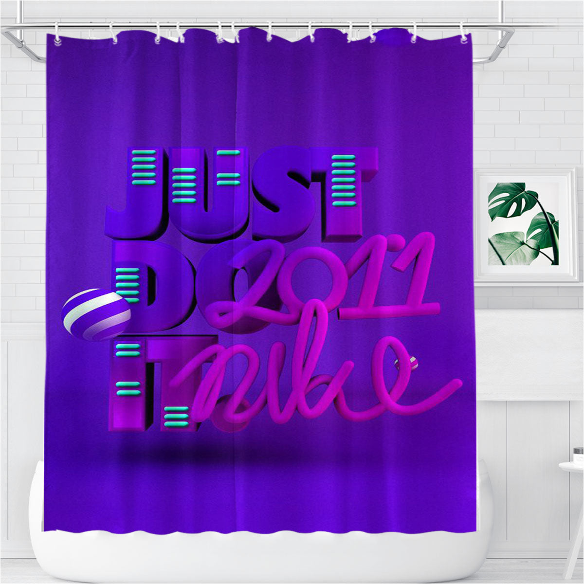 Sport Just Do It Purple Bathroom Shower Curtain Fabric Waterproof | 66 X 72 Inch