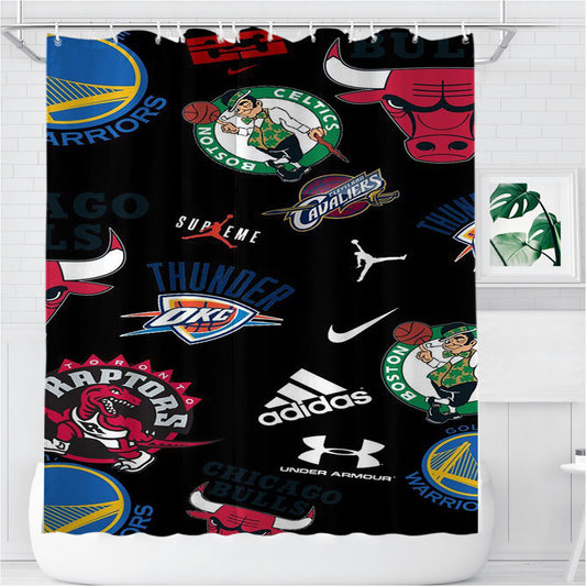 Personalized Sport Logo Pattern Nba Shower Curtain Farmhouse Bathroom Decor