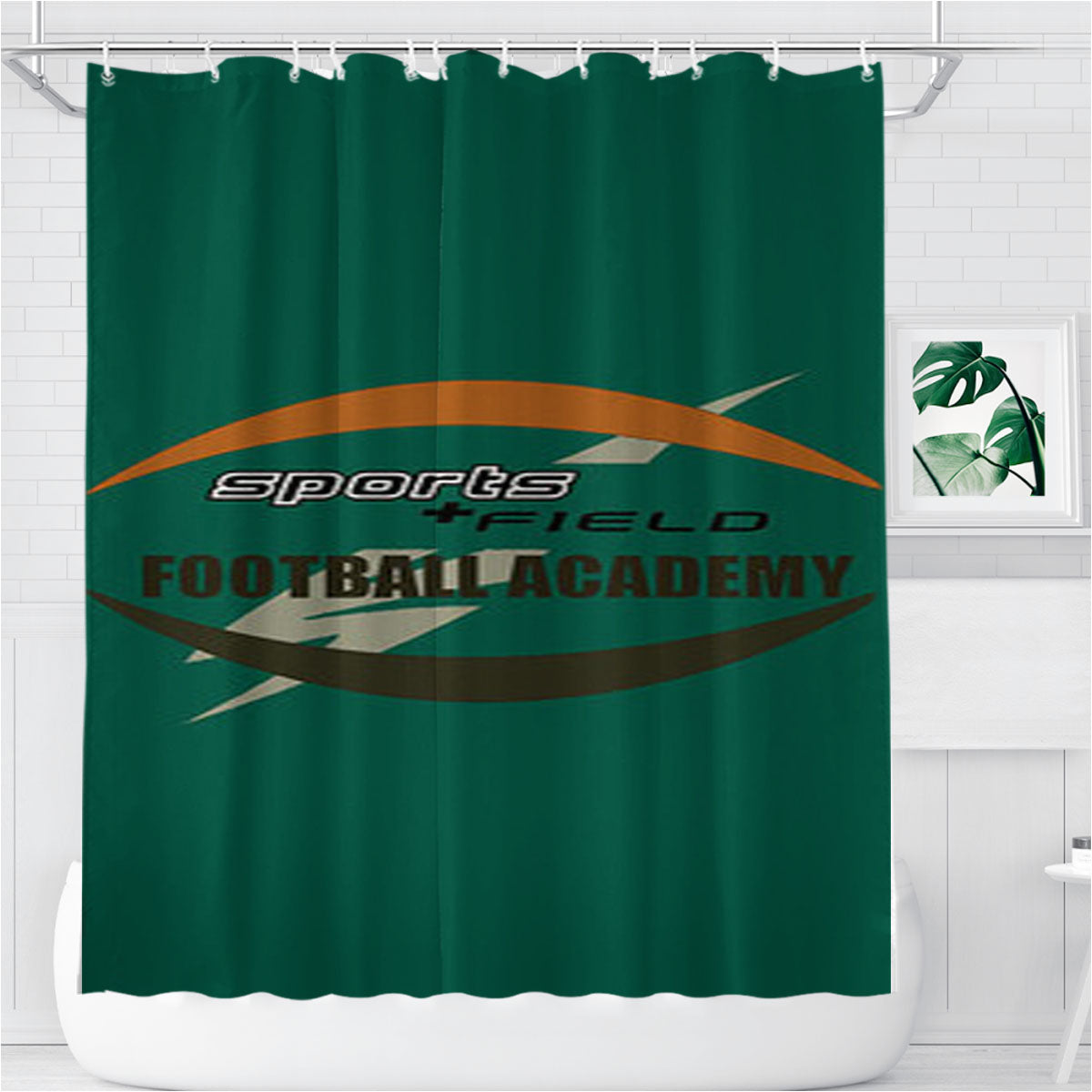 Sports Field Football Academy Logos Bathroom Shower Curtain Fabric Waterproof | 66 X 72 Inch