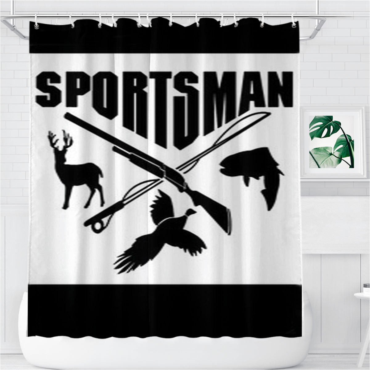 Sports Man Hunting Logo Bathroom Shower Curtain Fabric Waterproof | 66 X 72 Inch