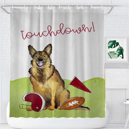 Personalized Sporty Football German Shepherd Shower Curtain Farmhouse Bathroom Decor