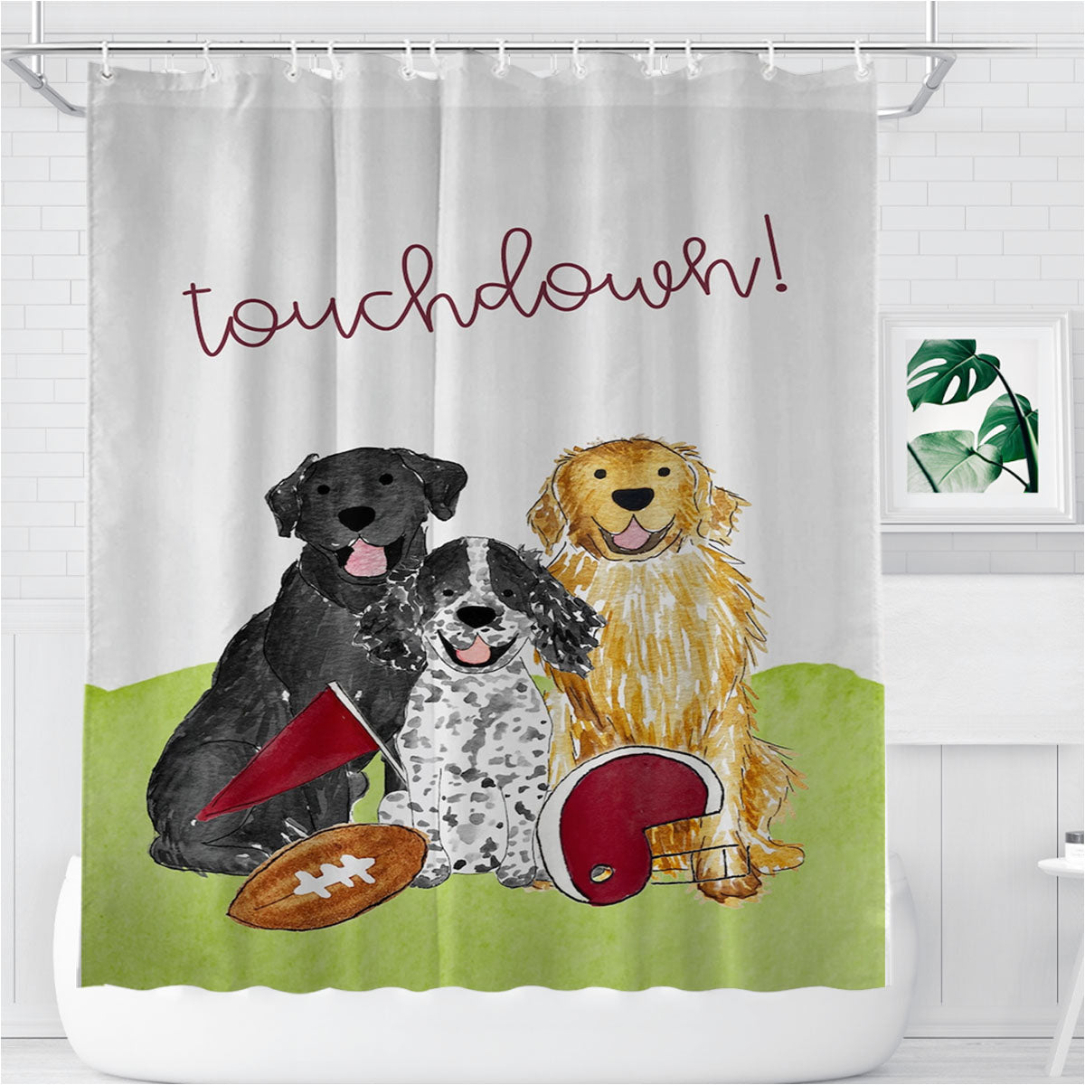 Sporty Football Mix And Match Pet Bathroom Shower Curtain Fabric Waterproof | 66 X 72 Inch