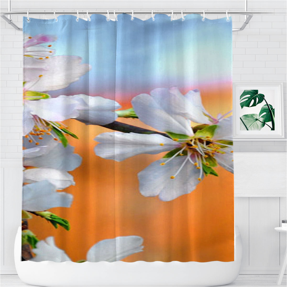 Spring Almond Flowers Bathroom Shower Curtain Fabric Waterproof | 66 X 72 Inch