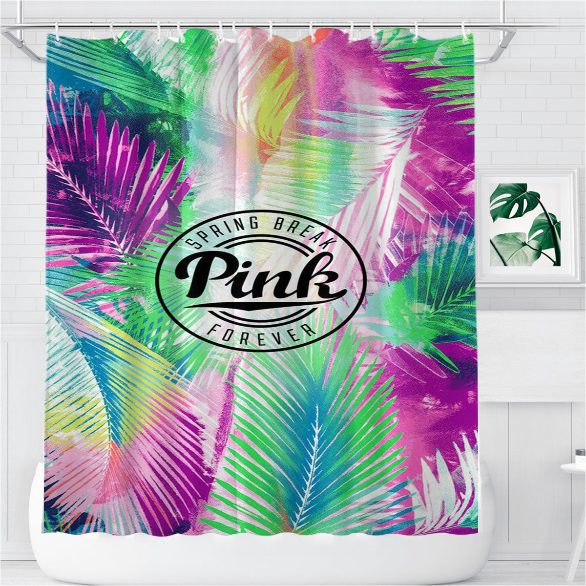 Spring Break Pink Forever Bathroom Shower Curtain Fabric Waterproof | 66 X 72 Inch