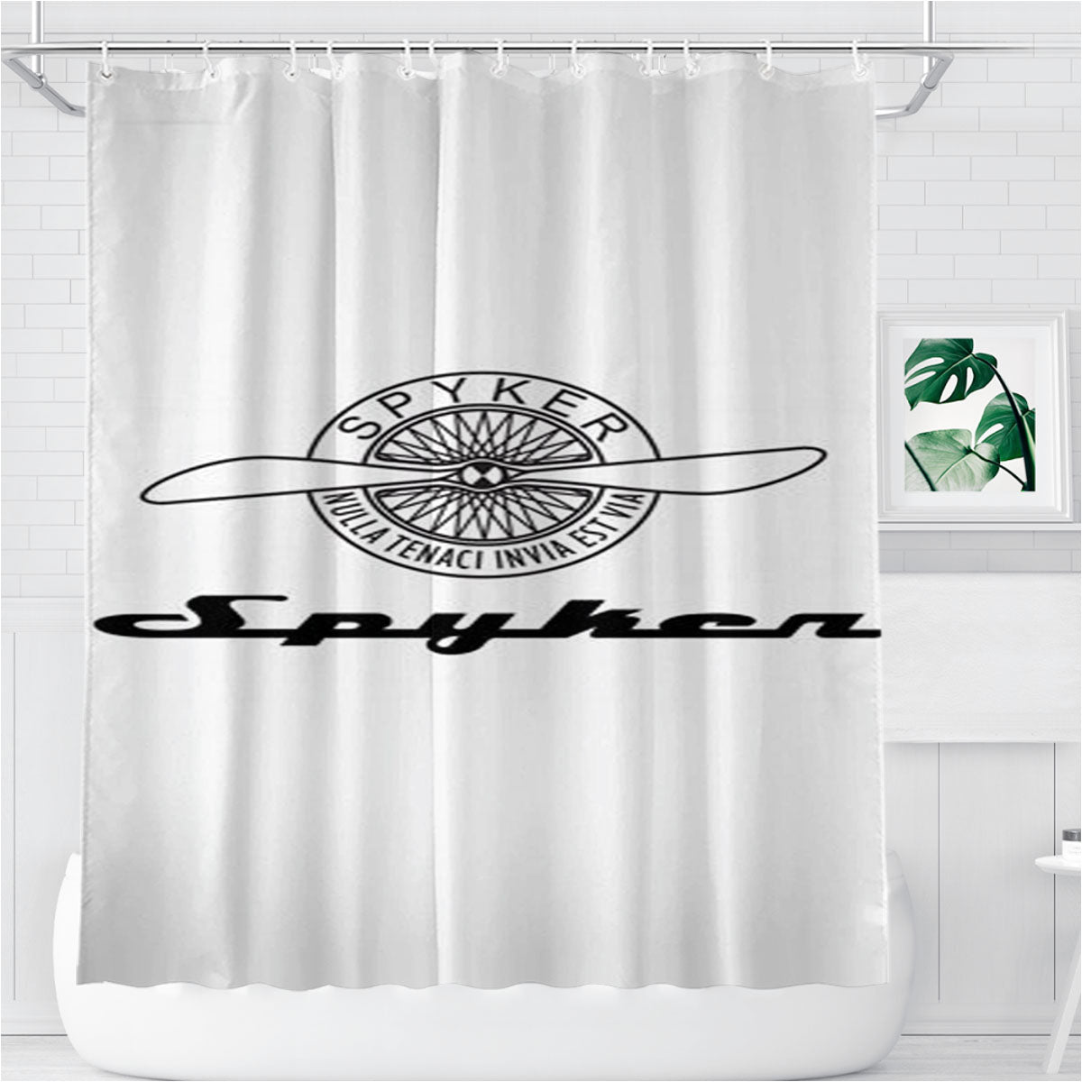 Spyker White Bathroom Shower Curtain Fabric Waterproof | 66 X 72 Inch